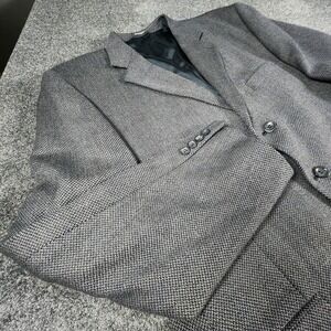 Stafford Men's Blue Houndstooth Blazer Sport Coat‎ Jacket 46L Lambswool Cashmere